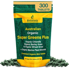 BioGenesis SuperGreens Plus tablets bottle label
