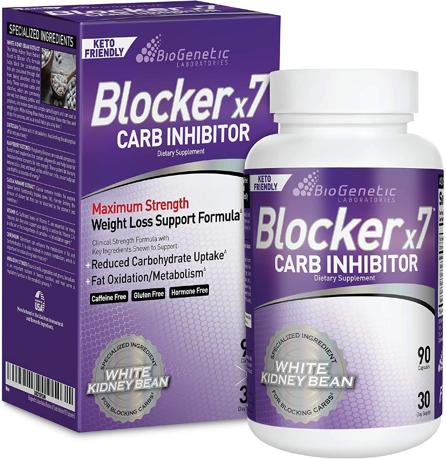 BioGenetic Laboratories Carb Blocker X7 bottle-front view supports keto-friendly meals.