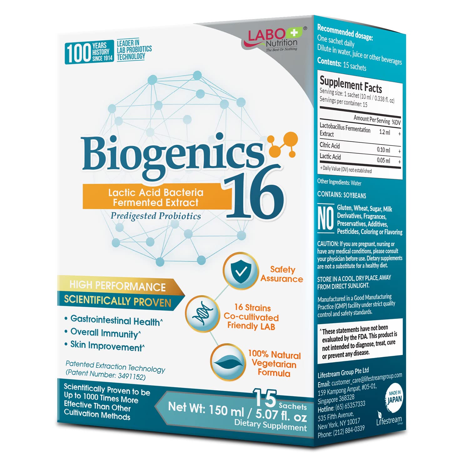 Biogenics 16 bottle with sachets on white background