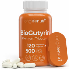 BioGutyrin Tributyrin 500mg bottle with 120 vegetarian capsules