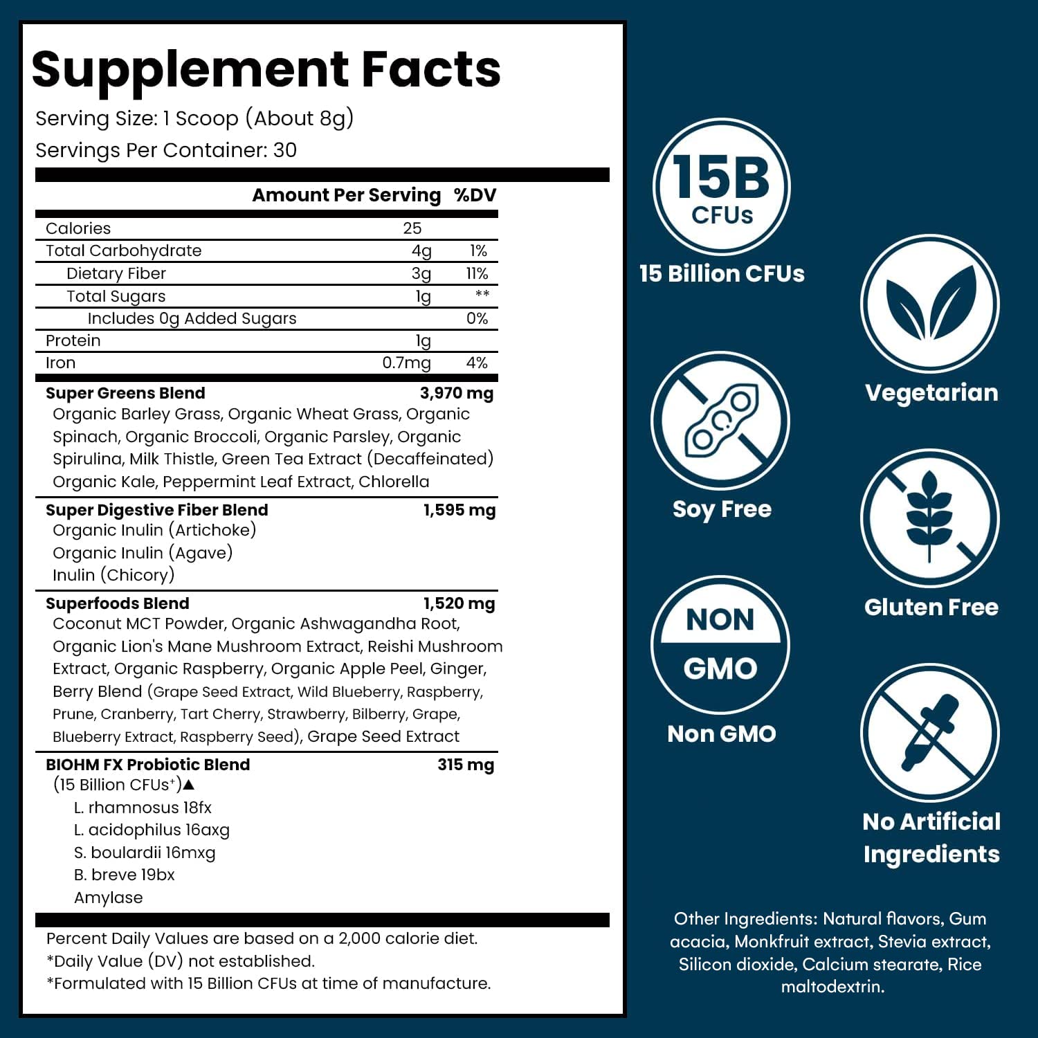 Ingredients showing 34 superfoods with probiotics and enzymes