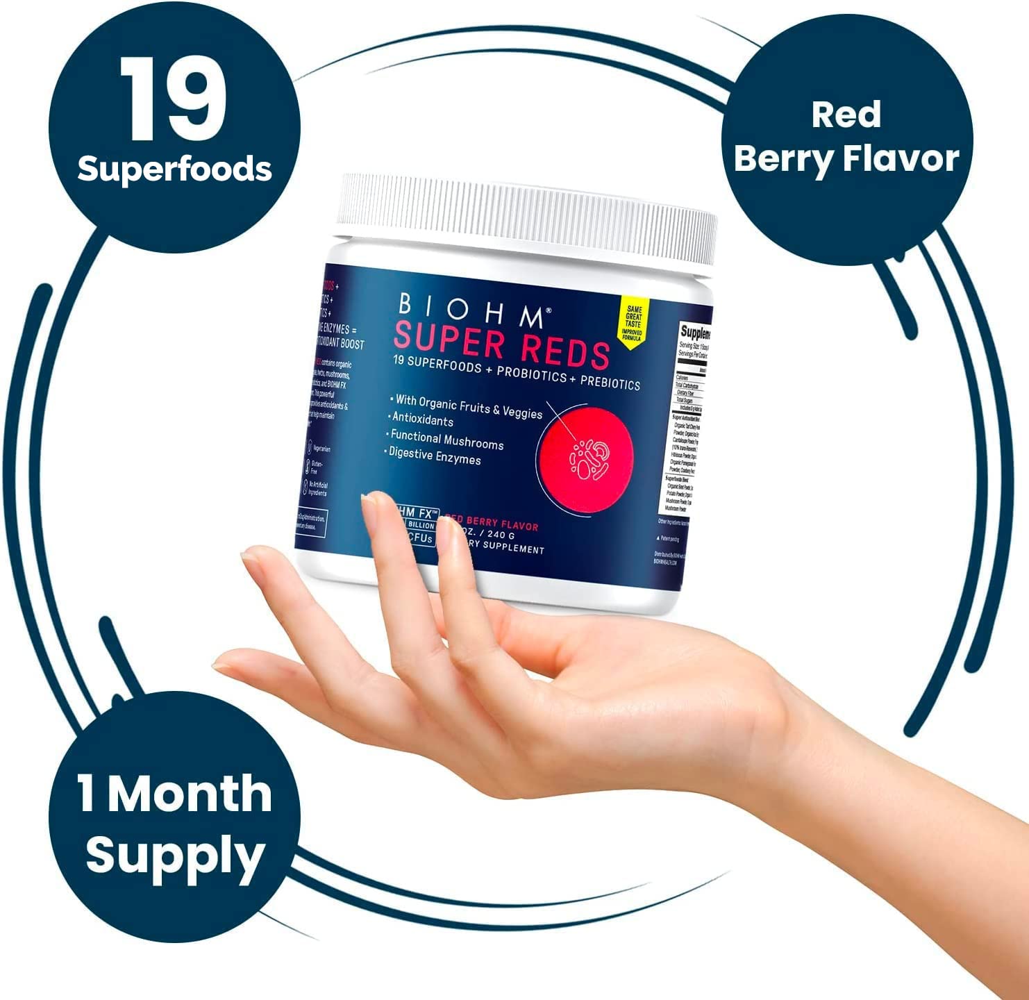 BIOHM Super Reds berry blend with 19 red fruits and vegetables
