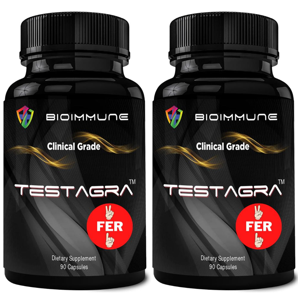 BioImmune Testagra hero bottle highlights 2-pack savings for athletic support.