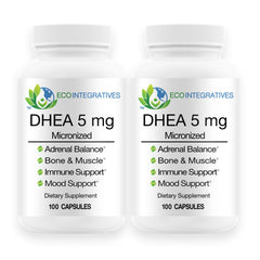 Top view of BioInnovations DHEA 5mg 2-pack bottle