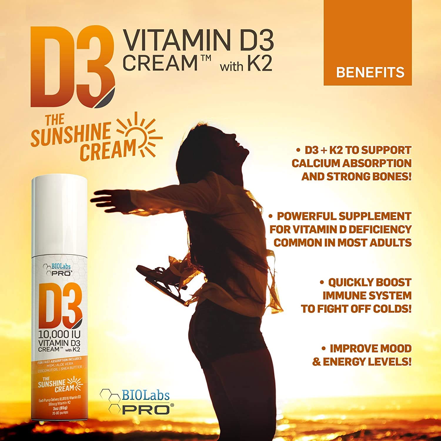 BIOLABS PRO Vitamin D3 Cream bottle back label