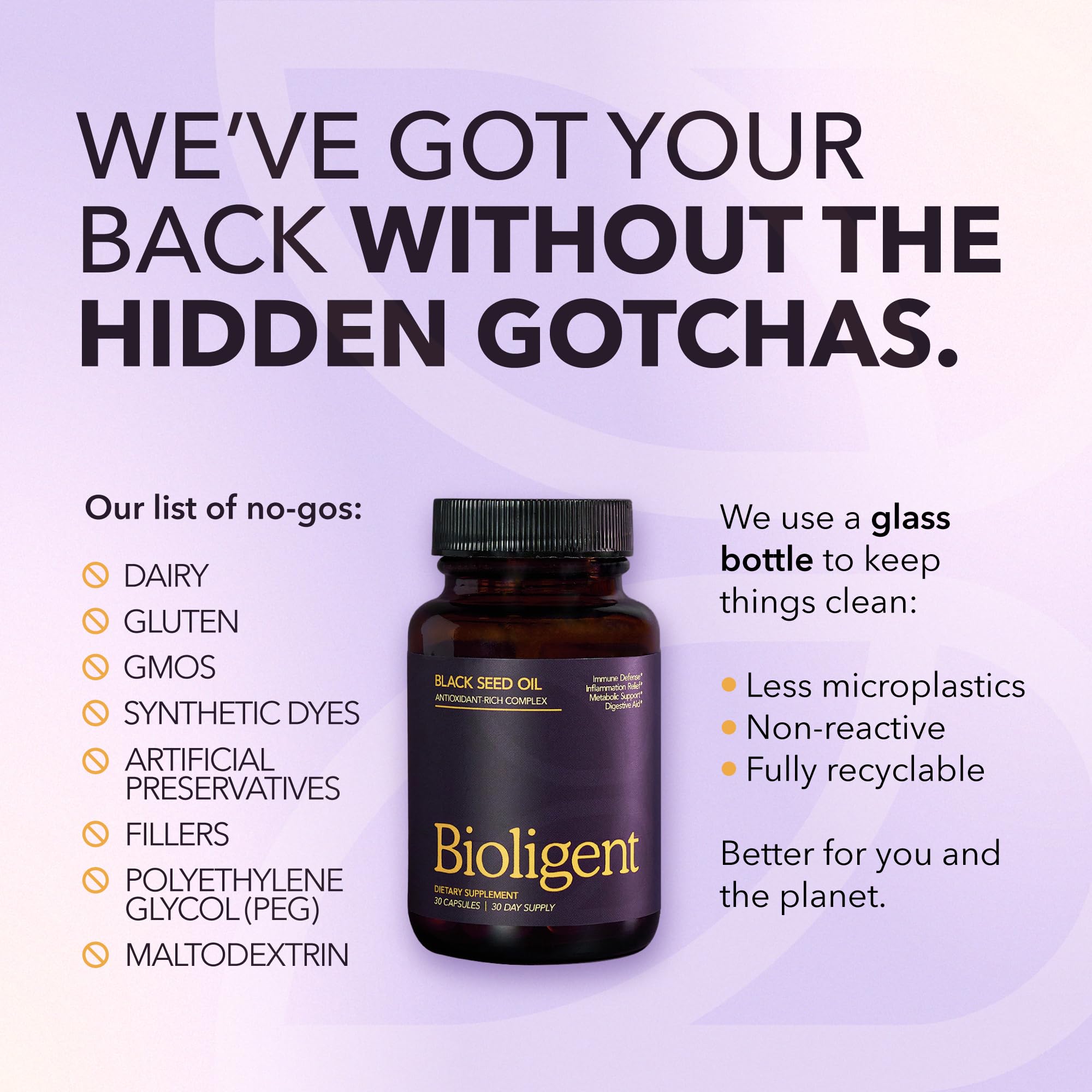 Front label showing Bioligent Black Seed Oil 30 capsules
