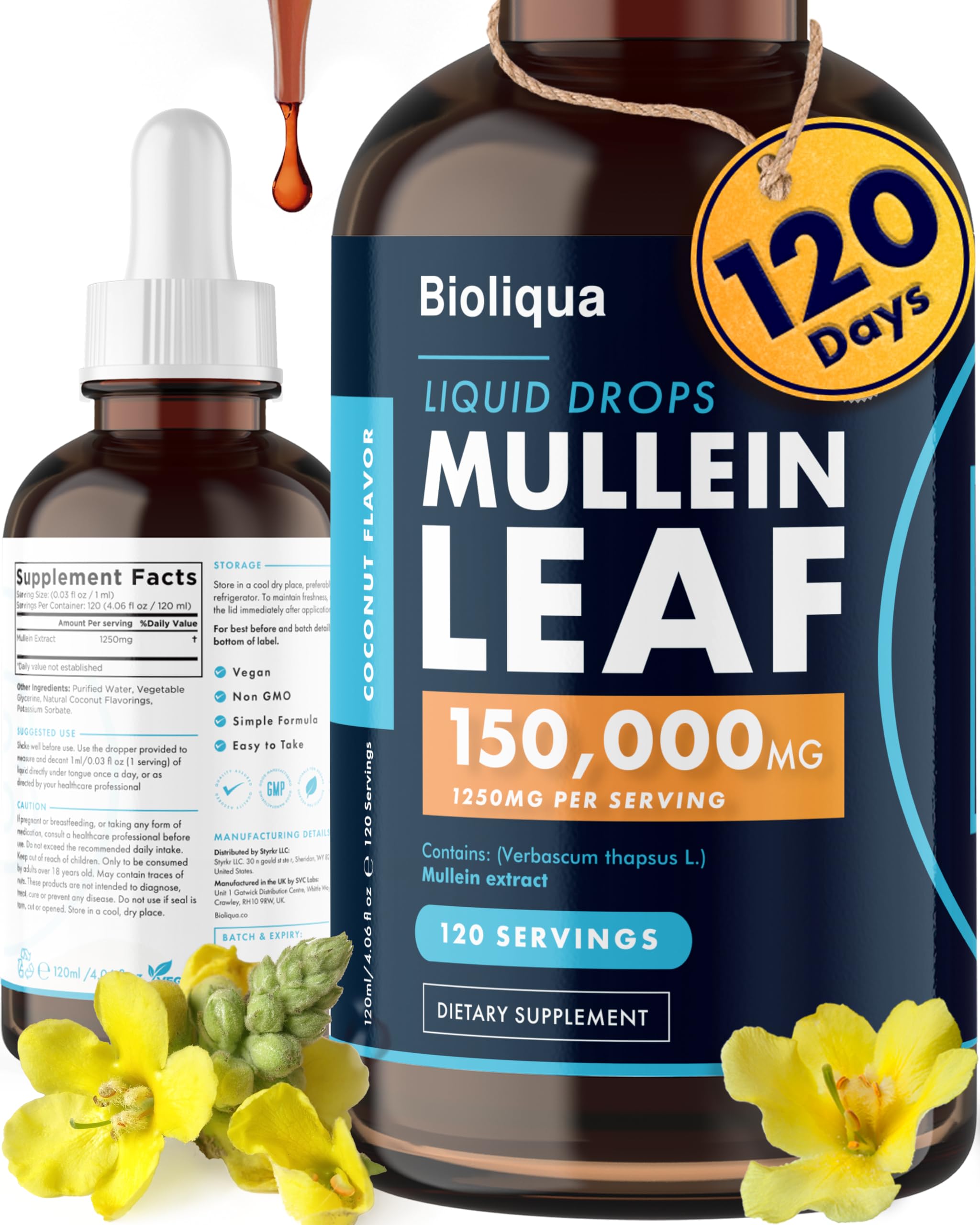 Bioliqua Mullein Drops 4oz bottle with coconut flavor