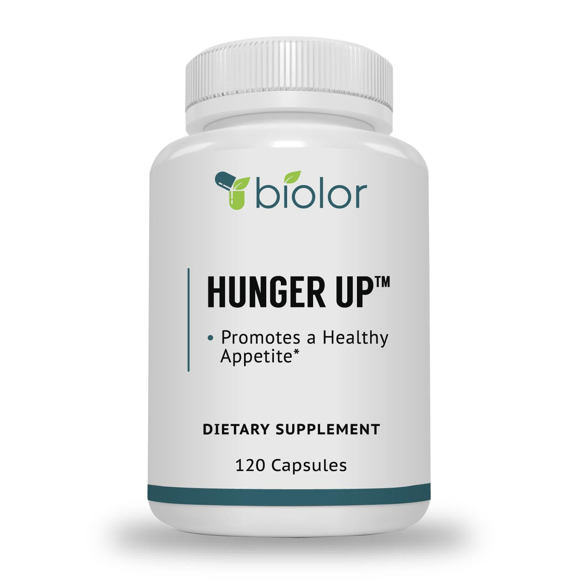 Biolor HungerUp bottle displays clean label and natural appetite support formulation.