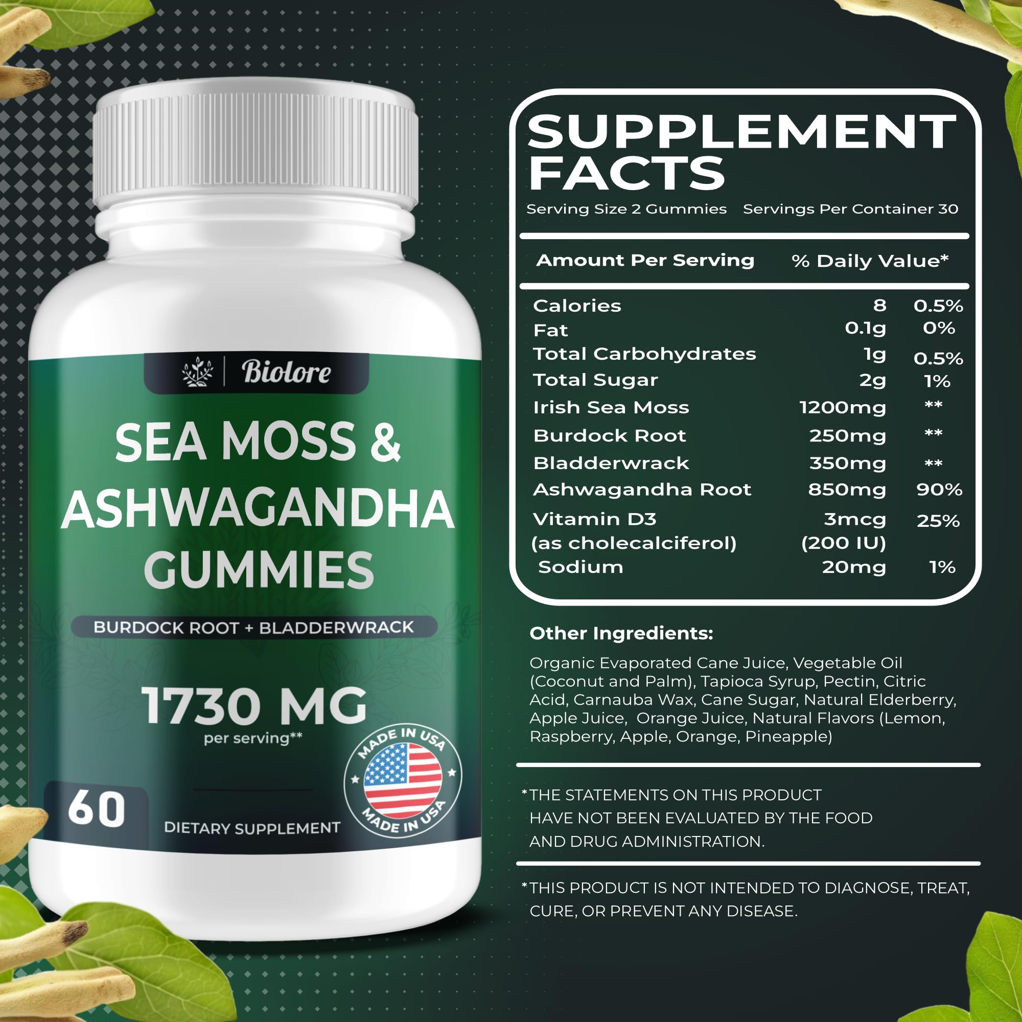 Gummies featuring bladderwrack and burdock root ingredients