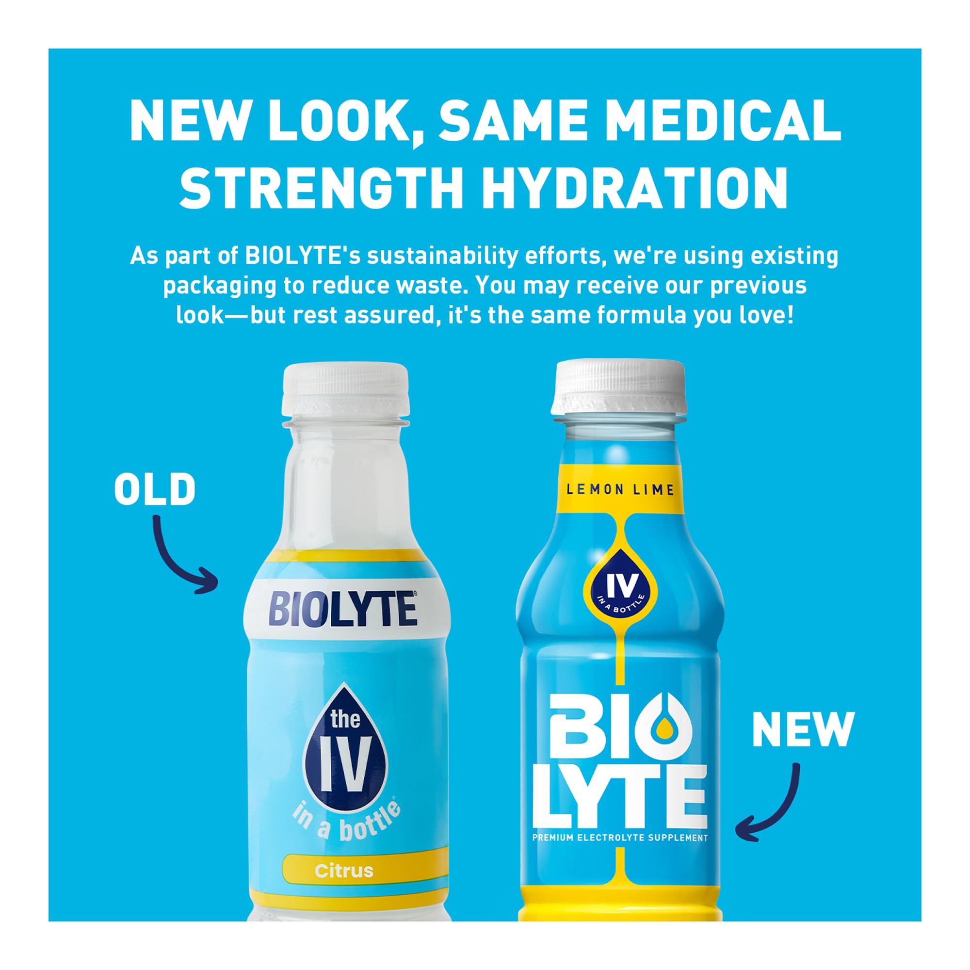 BIOLYTE Lemon Lime 16 oz bottle back view in 12-pack