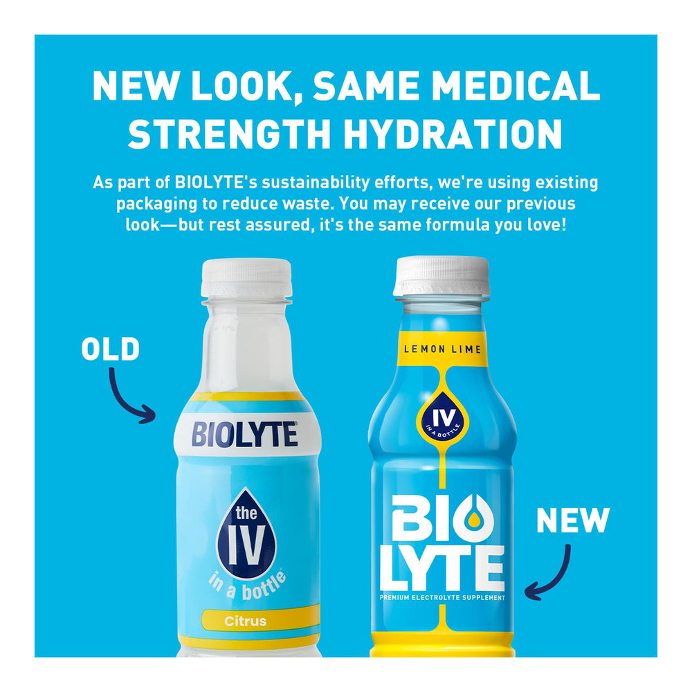 BIOLYTE Lemon Lime 16 oz bottle back view in 12-pack