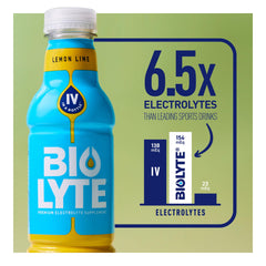 BIOLYTE Lemon Lime 16 oz bottle side view in 12-pack