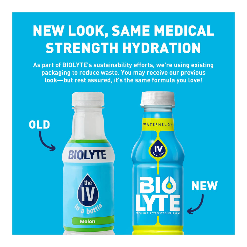 BIOLYTE Watermelon 16oz bottle back view in a 12-pack