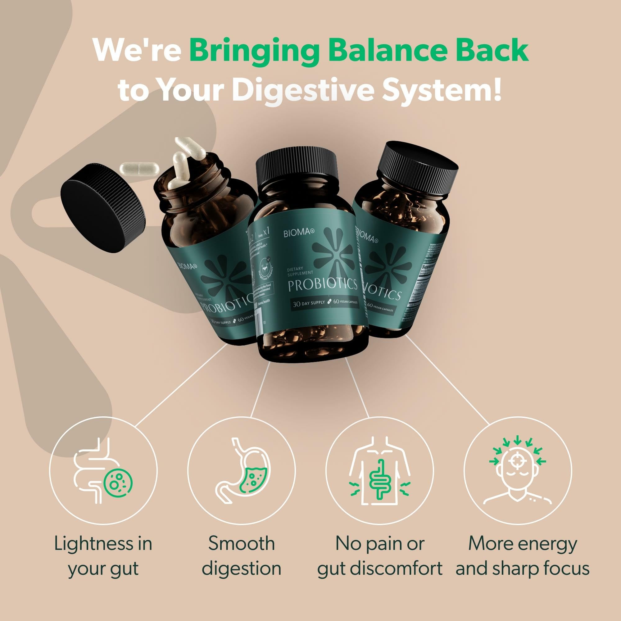 Gut health concept with illustration of balanced microbiome