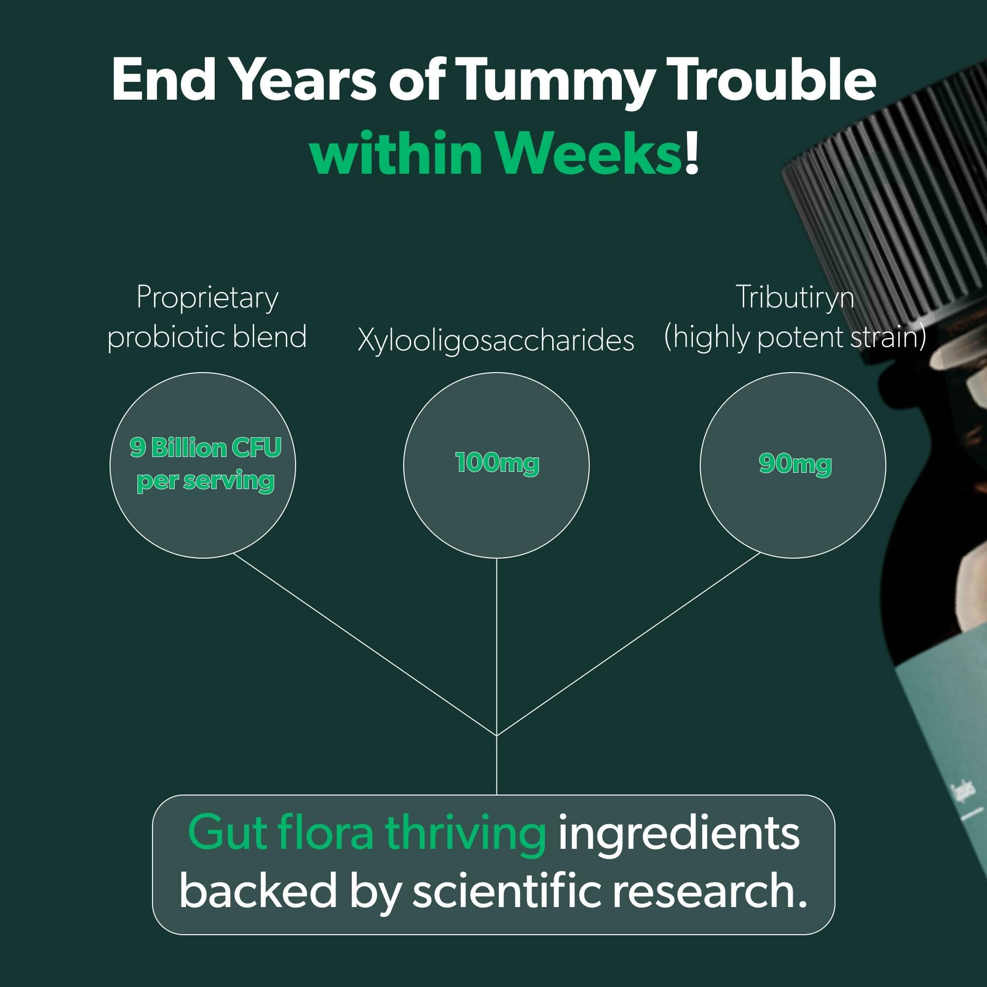 Product packaging featuring Bioma Probiotics and key benefits