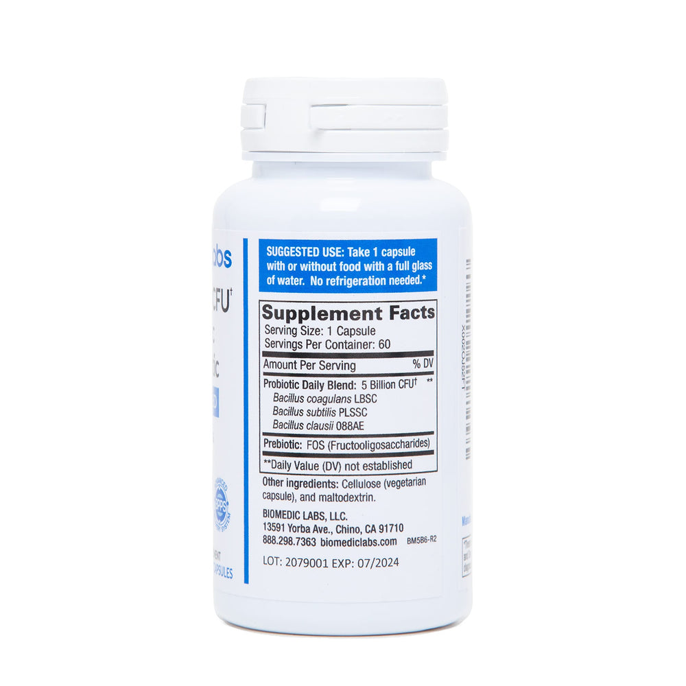 Biomedic Labs RX Probiotic Rx capsule close-up with 5B CFU.