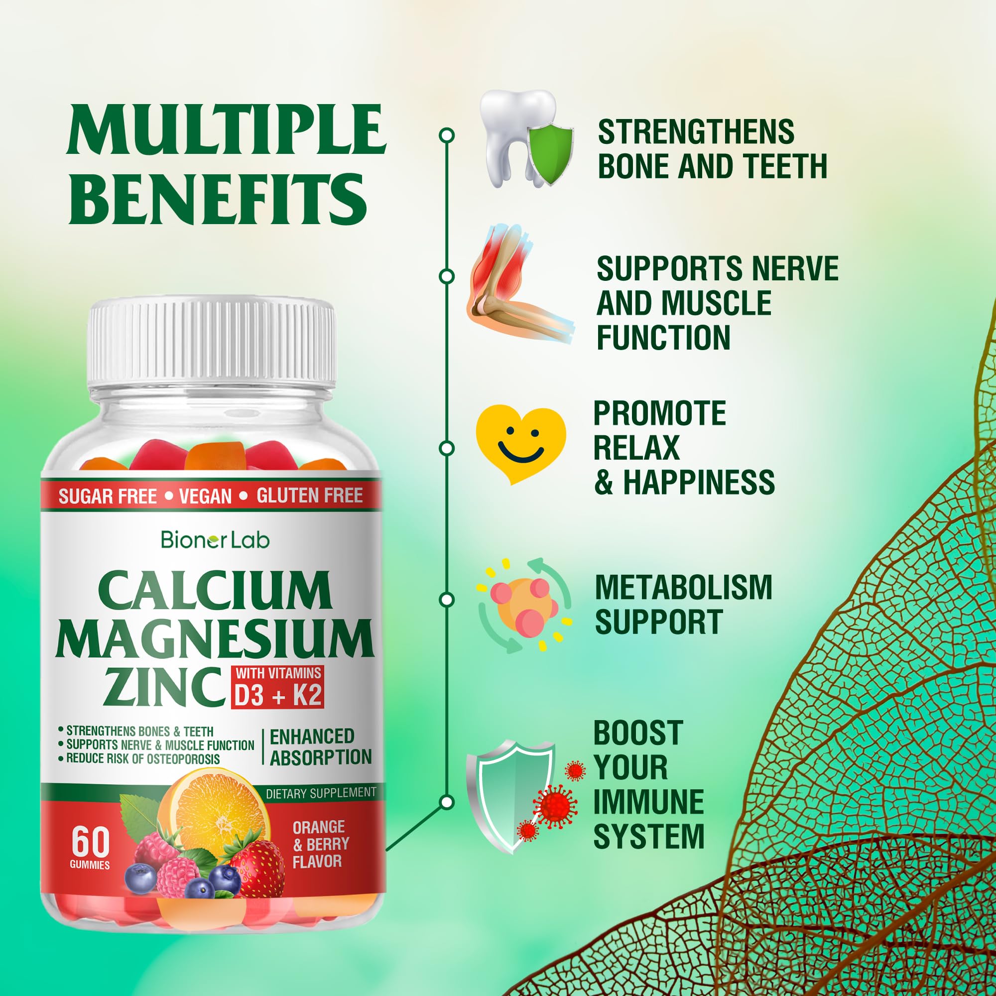 Ingredients: calcium, magnesium, zinc with vitamin D3 and K2