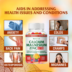 Illustration highlighting Calcium, Magnesium, Zinc, Vitamin D3 & K2