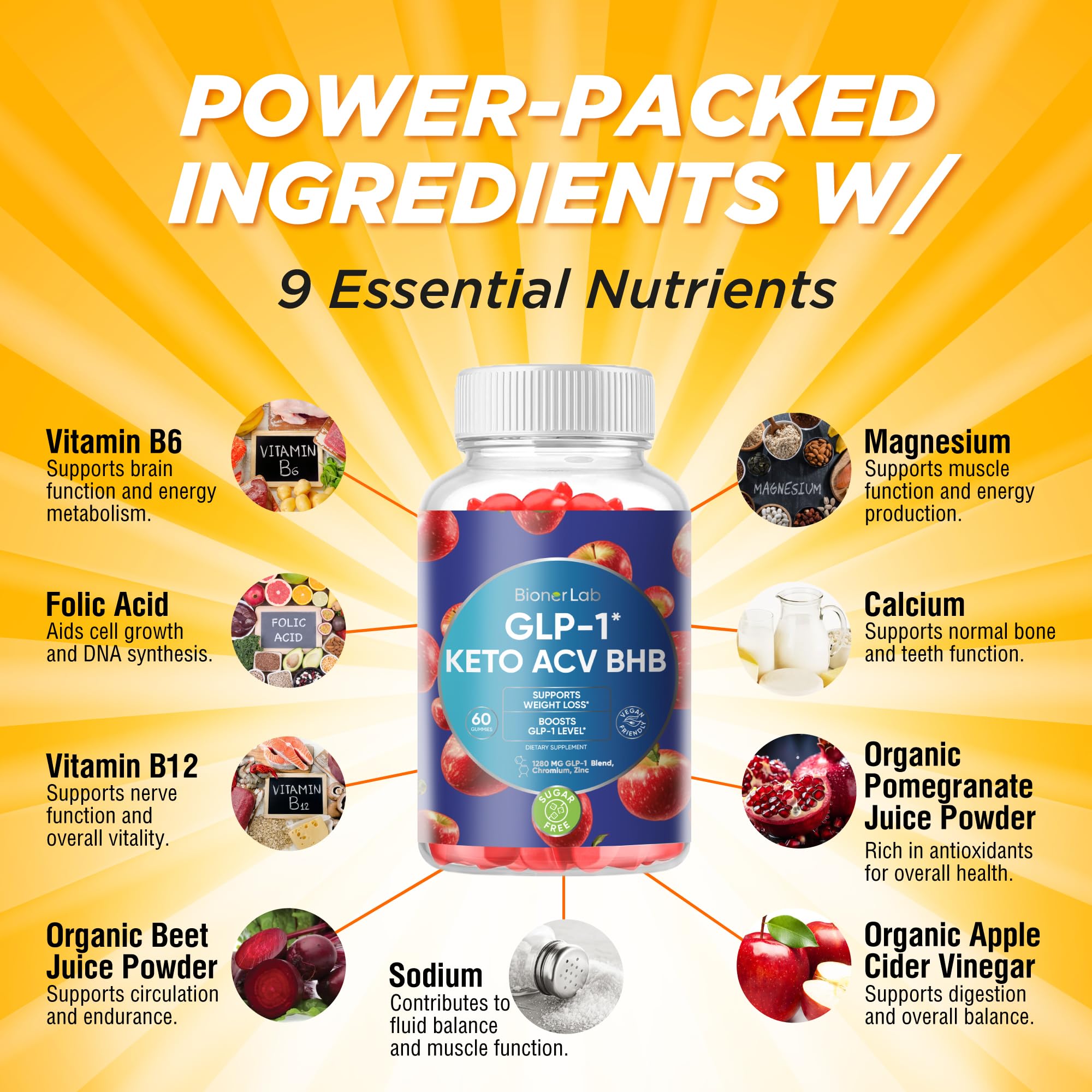 BionerLab Keto ACV Gummies beet-root-powder visuals hint digestion-friendly blend