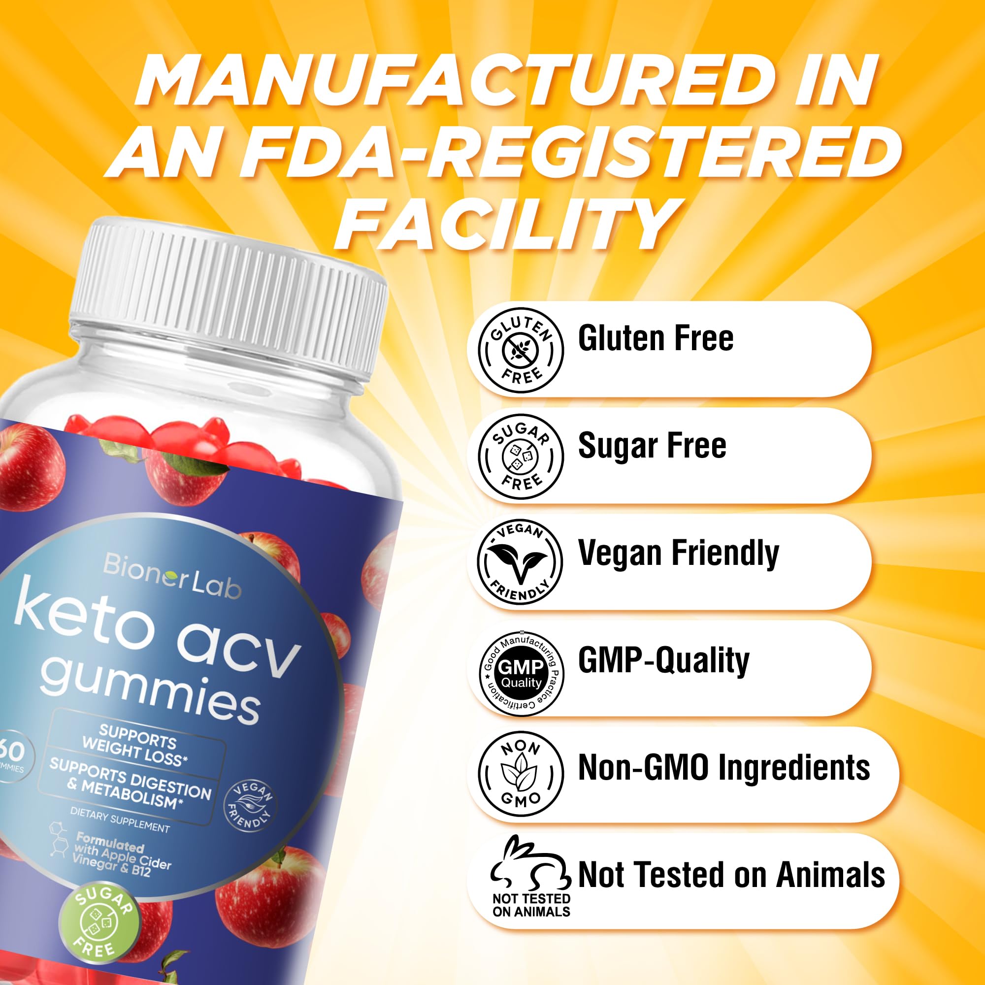 Packaging closeup of BionerLab Keto ACV Gummies with bottle and branding