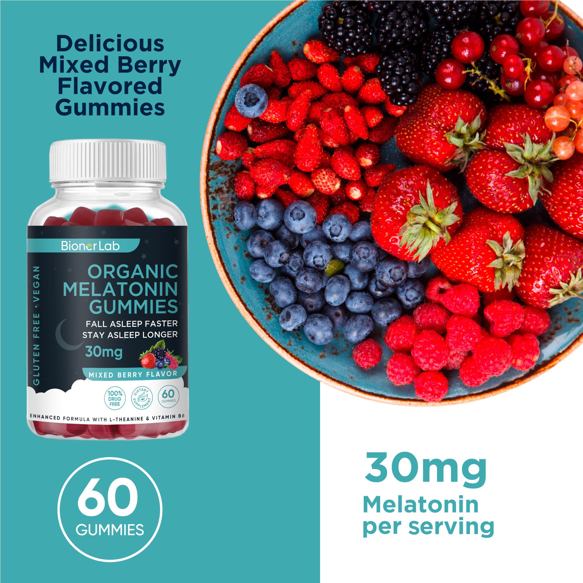 Ingredients highlight: L-Theanine, Vitamin B6, Lemon Balm Leaf, Blue Passion Flower