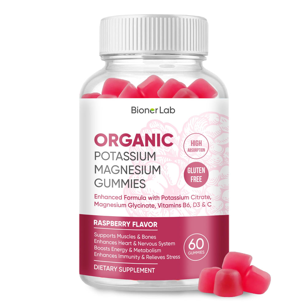 BionerLab Potassium Magnesium Gummies raspberry-flavored bottle