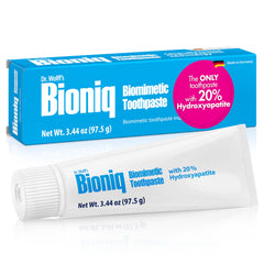 Front view of Bioniq Classic Toothpaste bottle with 20% BioHAP (biomimetic hydroxyapatite)