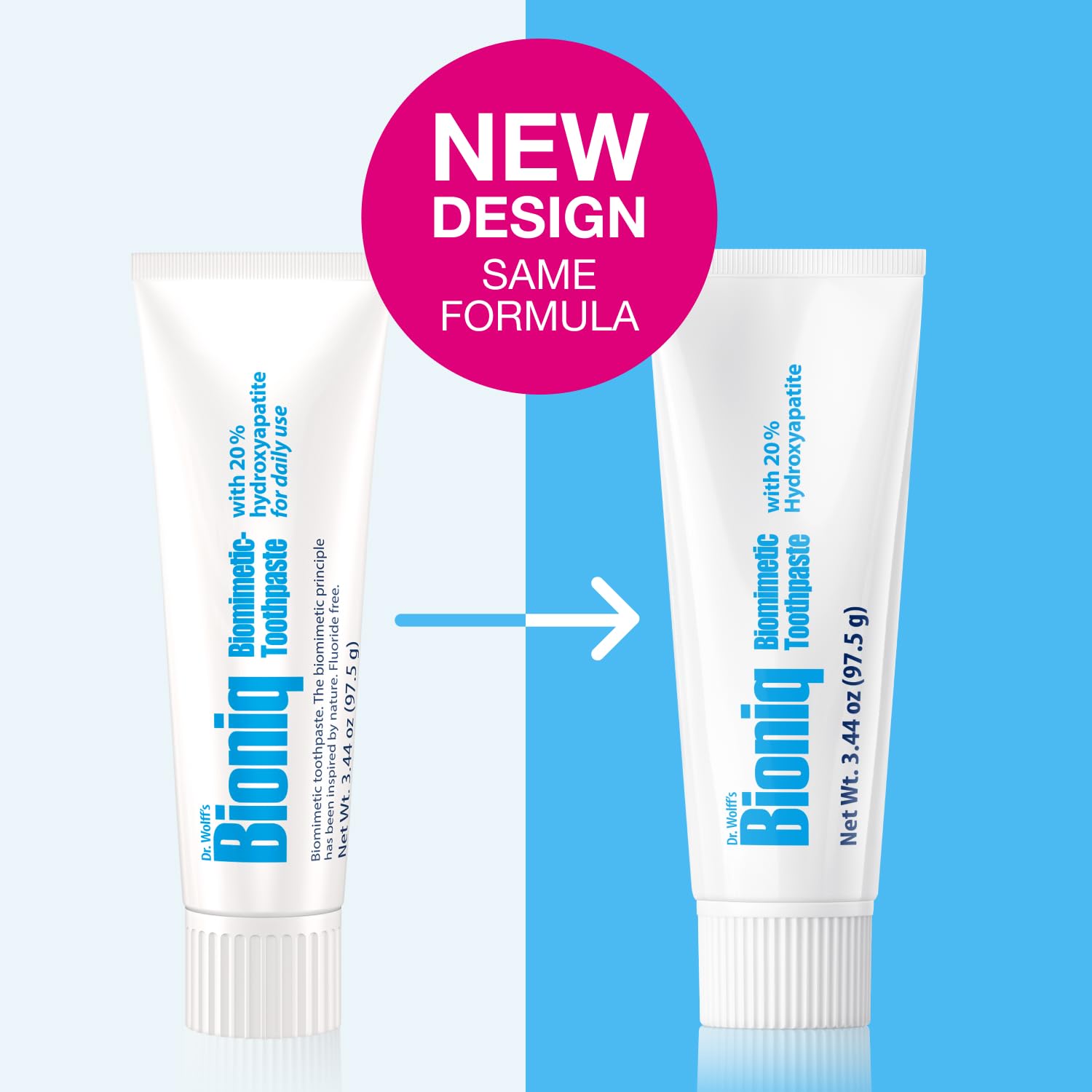 Clean white and blue toothpaste branding close-up