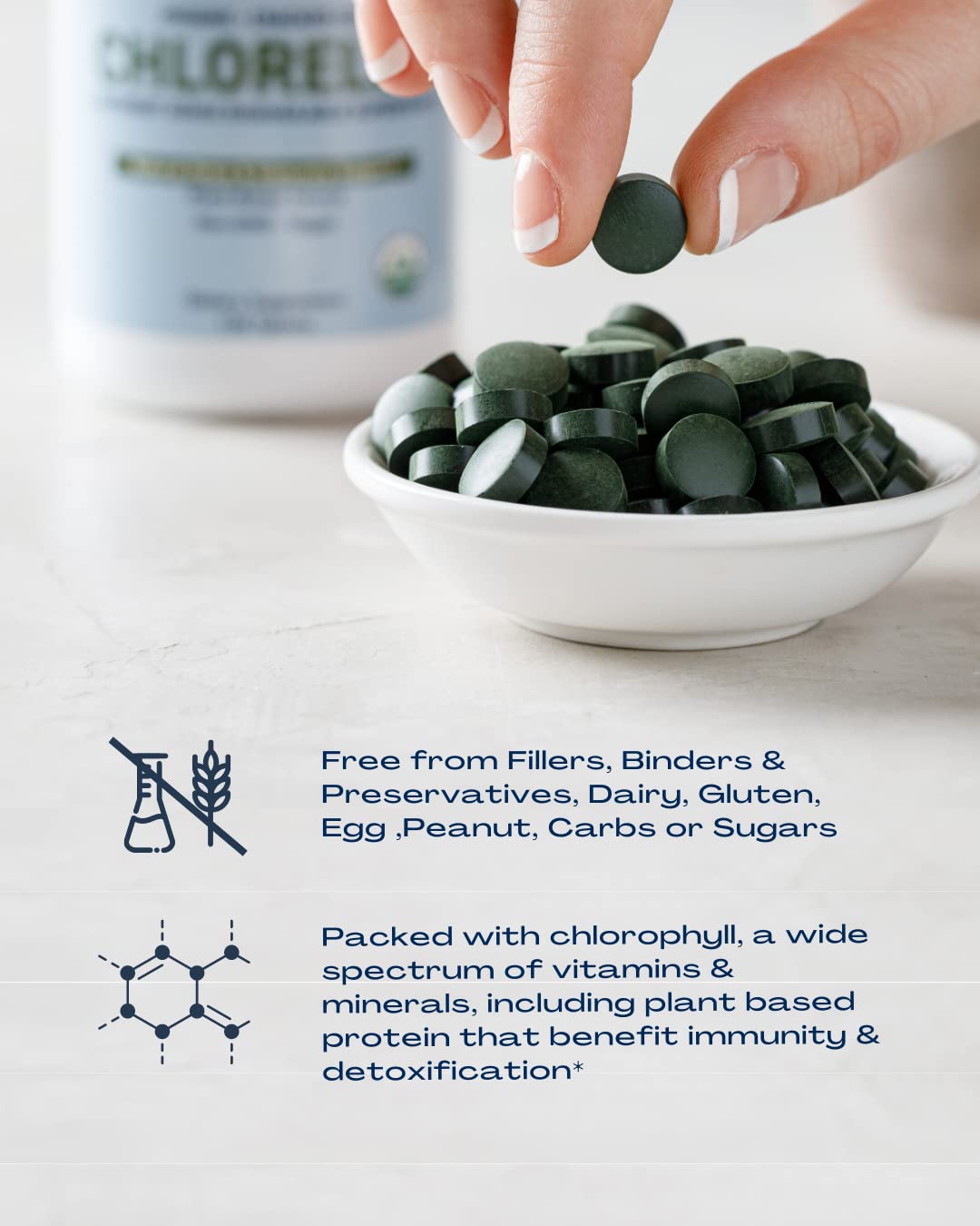 Nutrition facts and ingredients panel for BioOptimal Chlorella Tablets