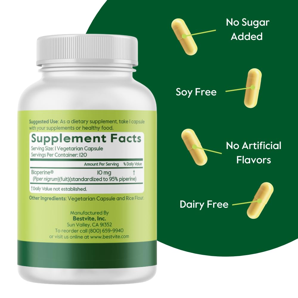 Bioperine 10mg label – 240 vegetarian capsules (120x2)
