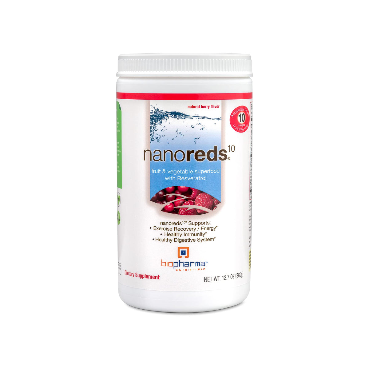 Biopharma Nanoreds Reds berry-flavored powder packaging