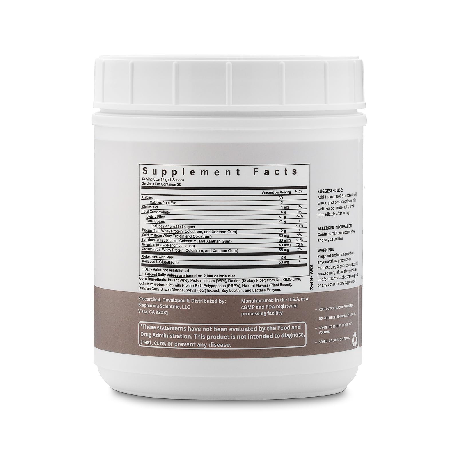 Product label close-up for Biopharma Nanopro Immune Whey Protein