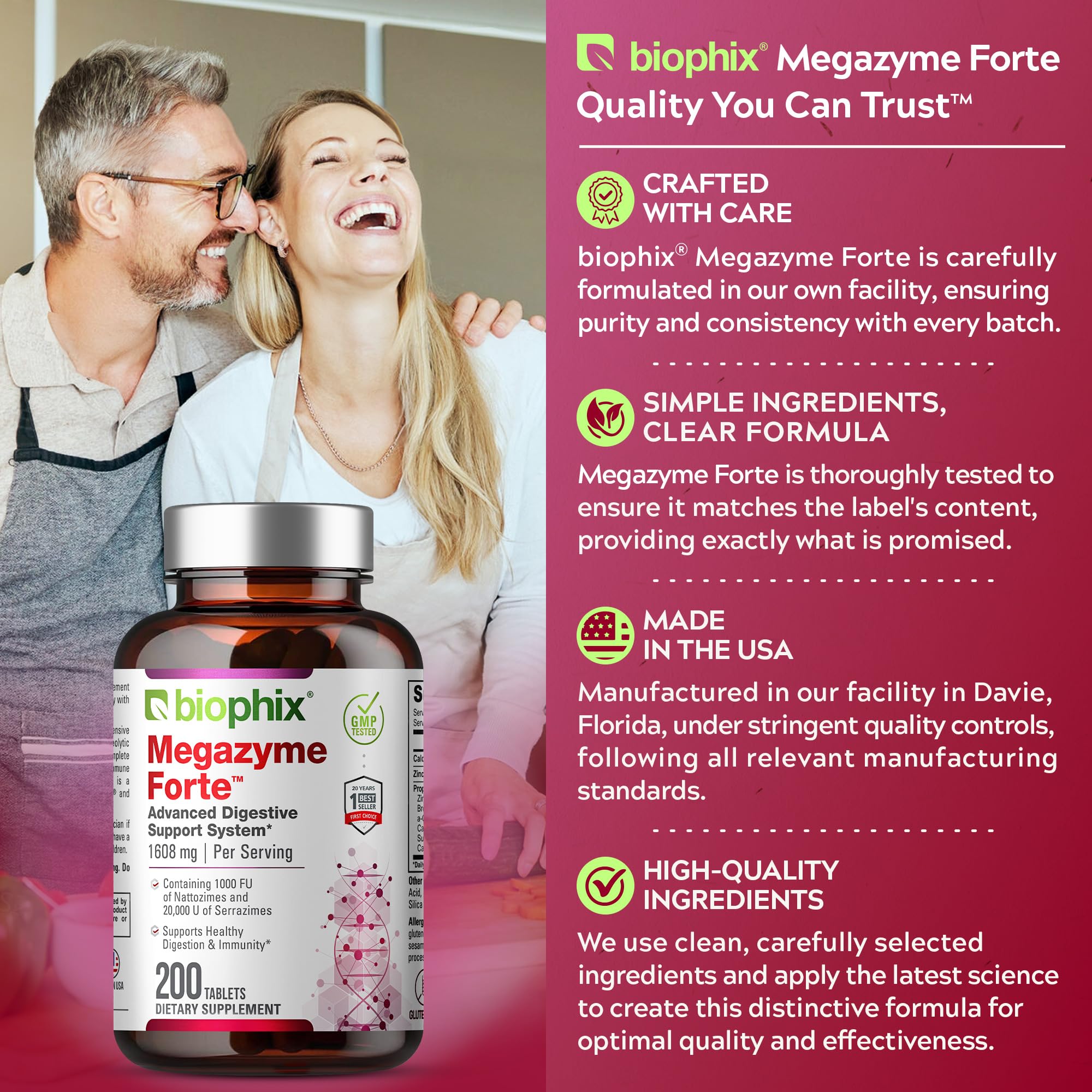Nutrition facts panel on Biophix Megazyme Forte bottle