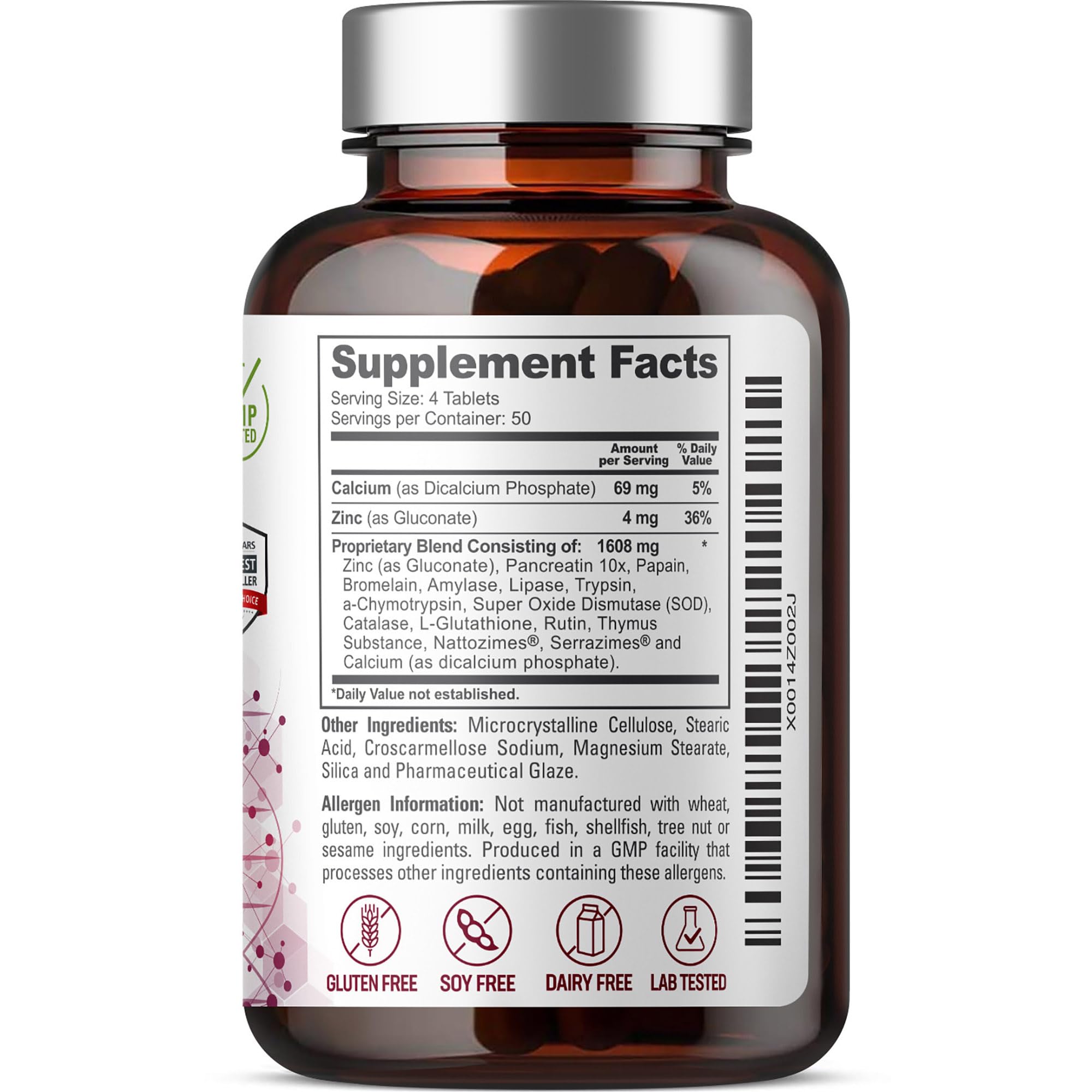 Nattozimes and Serrazimes enzyme icons on packaging