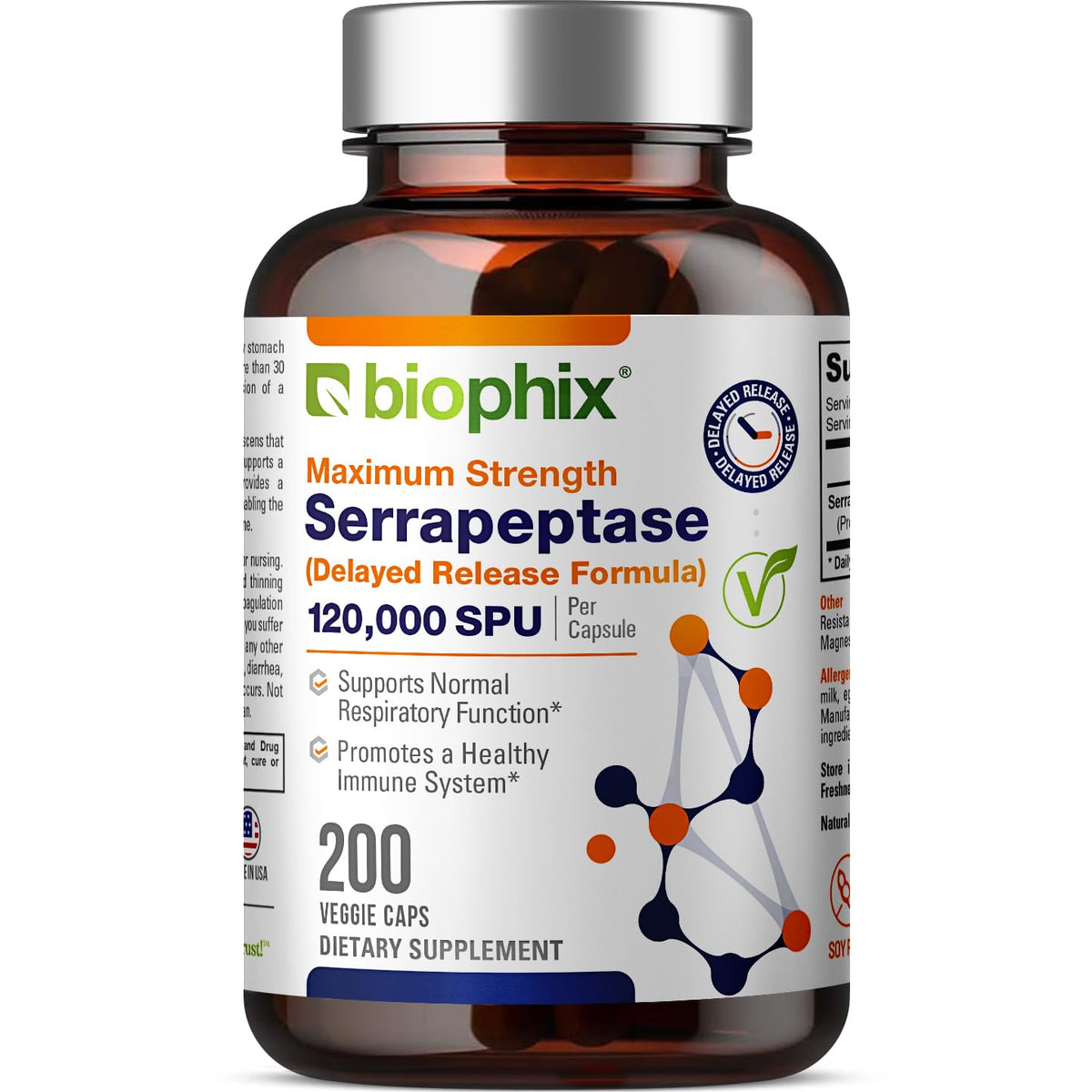 Biophix Serrapeptase 120000 SPU Delayed-Release 200 Veggie Caps USA