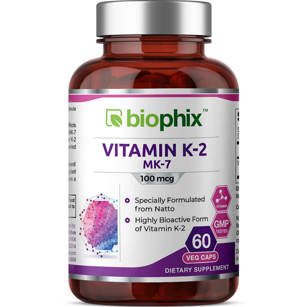 Biophix Vitamin K2 MK-7 100 mcg bottle with 60 vegetarian capsules