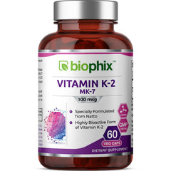 Biophix Vitamin K2 MK-7 100 mcg bottle with 60 vegetarian capsules