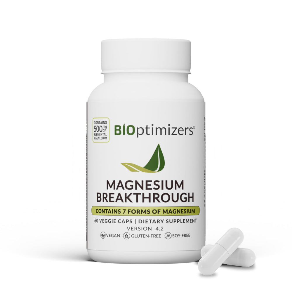 BiOptimizers Magnesium Breakthrough bottle showing seven magnesium forms