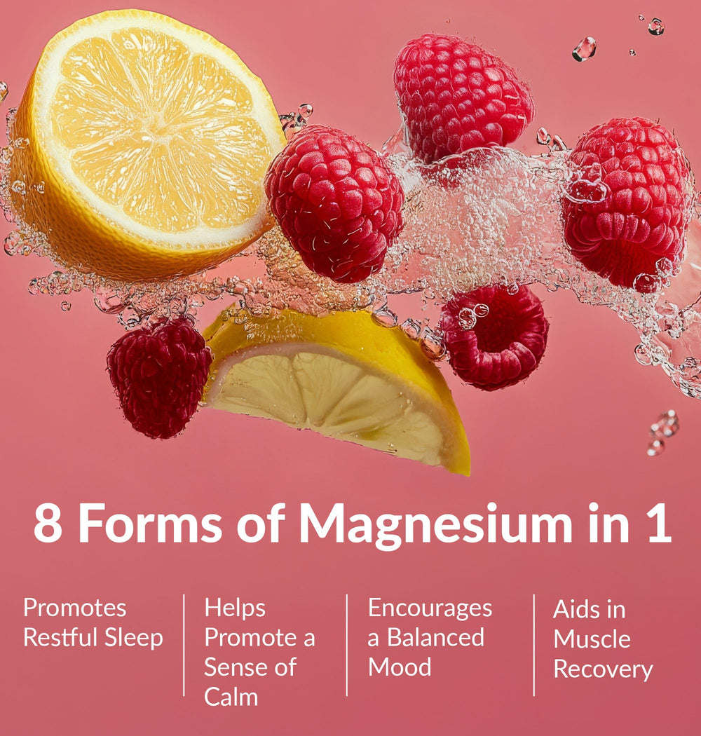Graphic showing 8 bioavailable forms of magnesium (glycinate, citrate, malate, taurate)