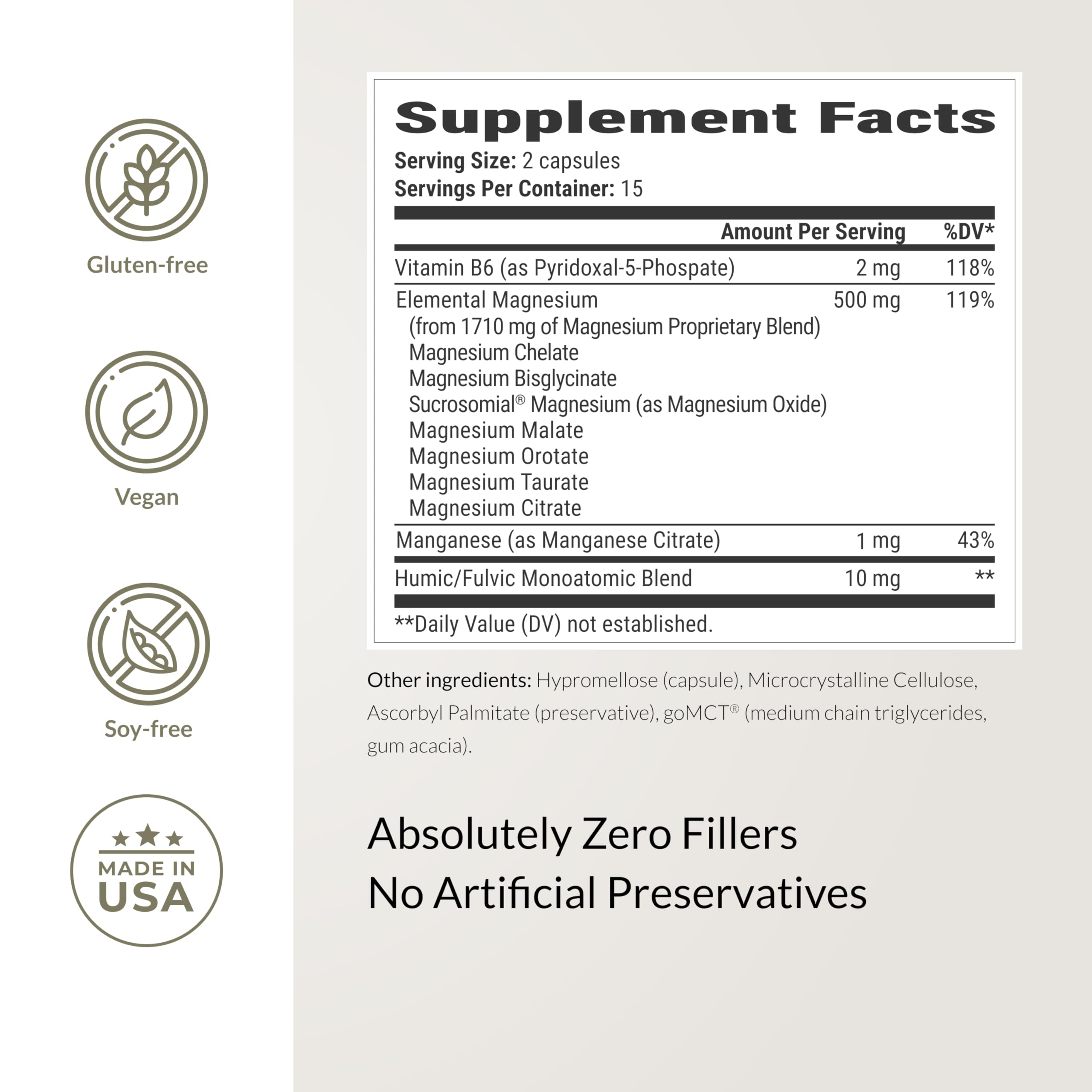 Back of packaging with supplement facts and usage