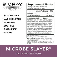 BIORAY Daily Microbe Slayer drops showing convenient use for gut balance.