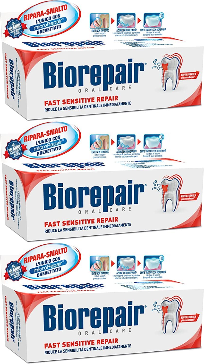 Biorepair enamel repair toothpaste 75ml tube 3-pack Italian import