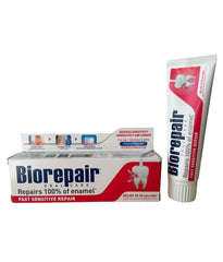 Biorepair Fast Sensitive Repair toothpaste front label with 75ml tubes (4-pack)
