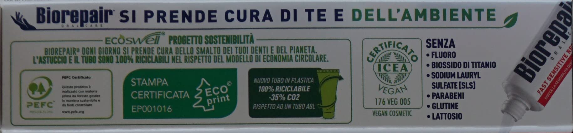 Close-up view of Biorepair 75ml toothpaste tube from the 3-pack Italian import