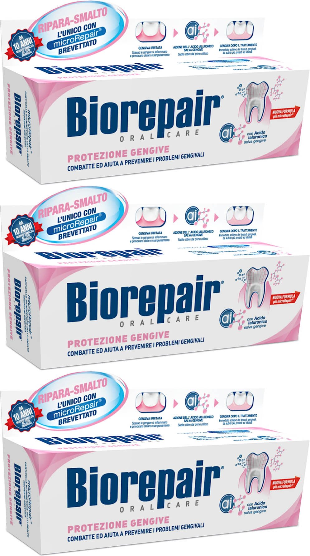 Biorepair Gum Protection toothpaste 75ml tubes, pack of 3, Italian import