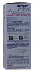 Close-up of Biorepair Gum Protection Mouthwash bottle label