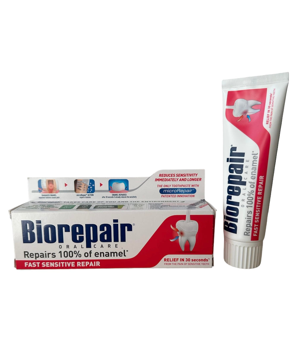 Biorepair Italian import packaging showing four 75ml tubes