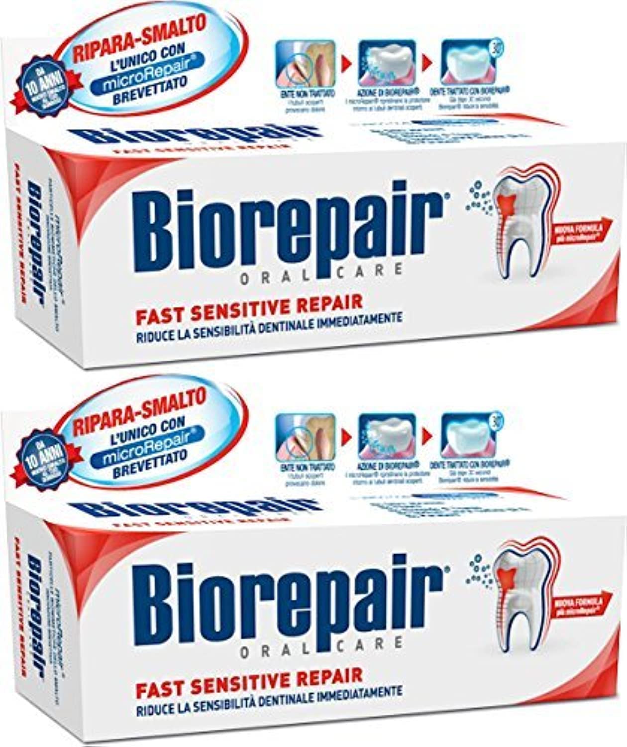 Biorepair enamel repair toothpaste 75ml pack of 2 – no fluoride, Italian import