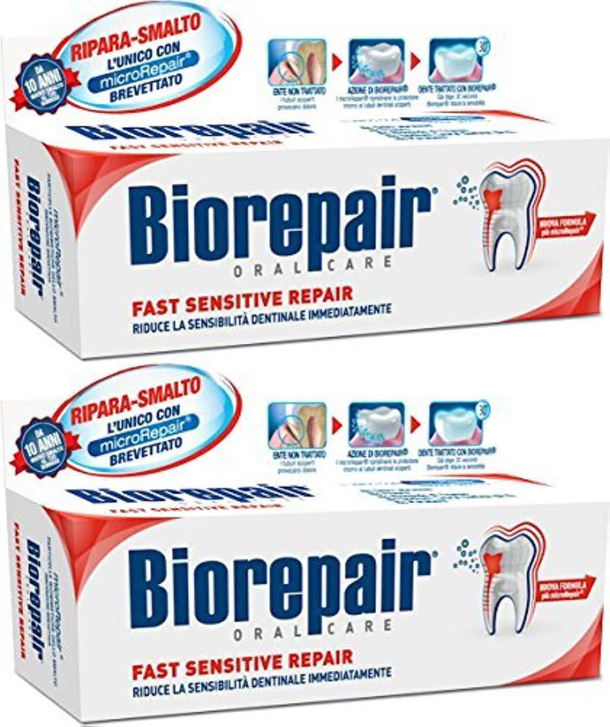Biorepair enamel repair toothpaste 75ml pack of 2 – no fluoride, Italian import