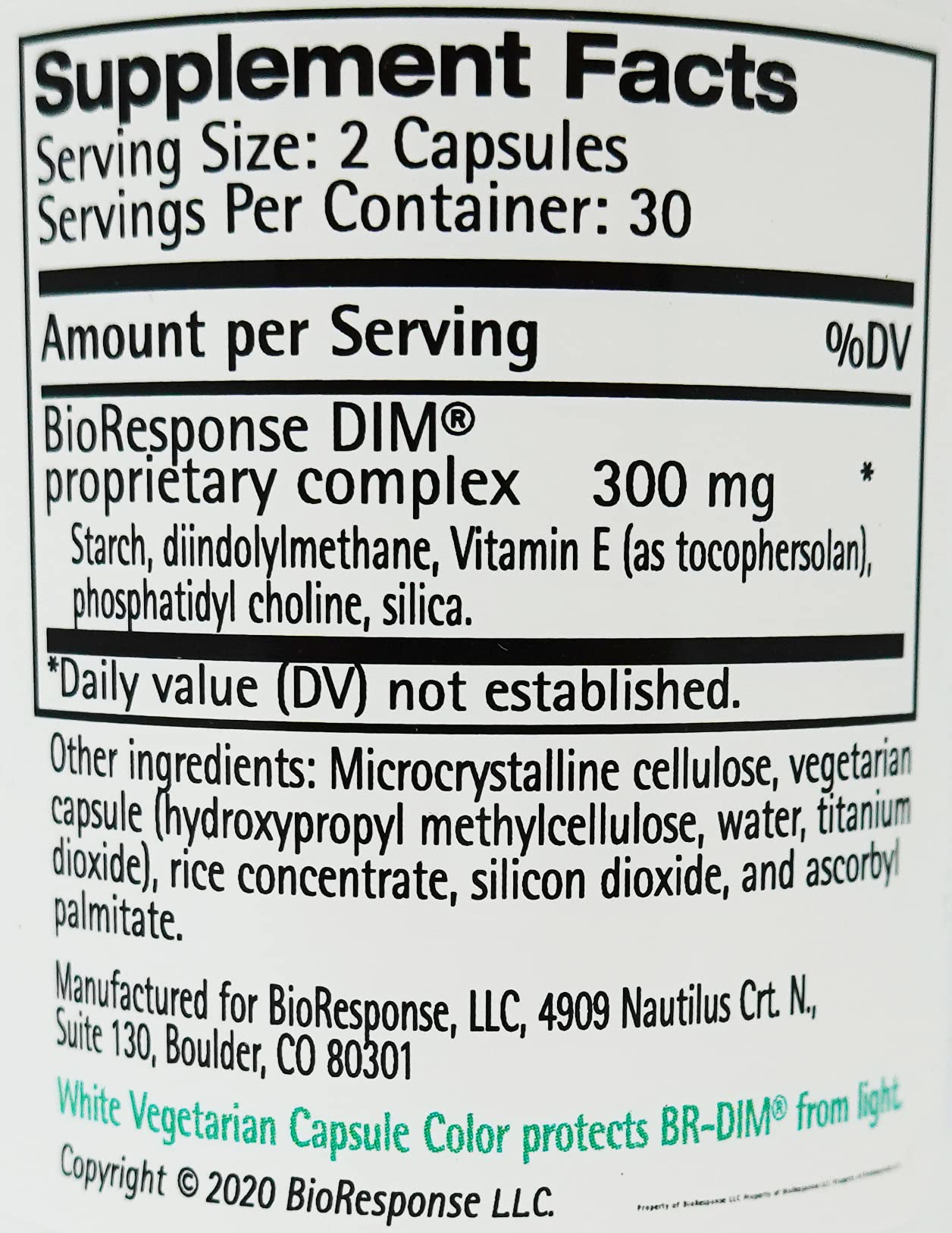 BR-DIM microencapsulated Diindolylmethane supplement label close-up